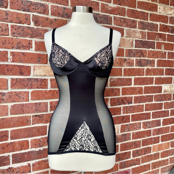 Victoria's Secret Other - Victoria’s Secret Black Satin & Mesh Corset Garter Belt Size 34B Sexy Lingerie